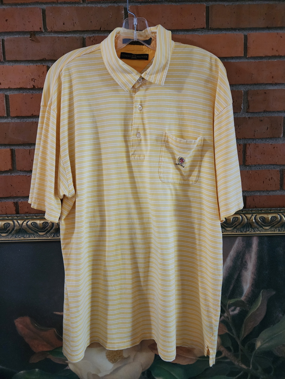 Tommy Bahama Yellow & White Striped Polo